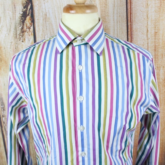 Thomas Pink Dress Shirt 15.5 Colorful French Cuffs - Picture 1 of 7